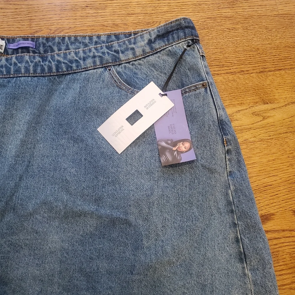 NWT Future Collective Kahlana Barfield Brown Asymmetrical Mini Skirt 28W/30W - Picture 6 of 8